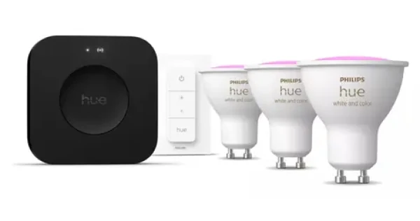 Philips Hue WACA GU10 3ks + Bridge Pro + Dimmer Switch / Štartovacia sada šikovného osvetlenia / 4,2 W / 400lm (SKL000509948)
