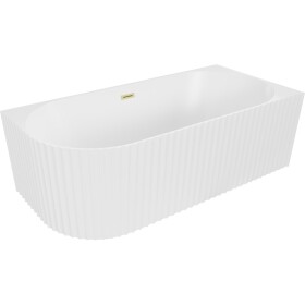 MEXEN/S - Gia voľne stojaca rohová vaňa reliéf pravá 150 x 75, biela mat, sifón a prepad zlatá kartáčovaná 52701507501P-55