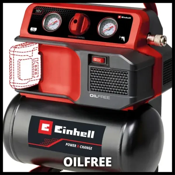 Einhell TE-AC 18/75 Li OF-Solo čierna/červená / Aku kompresor / 18V / nádrž 5l / 8 bar / bez batérie a nabíjačky (4020410)