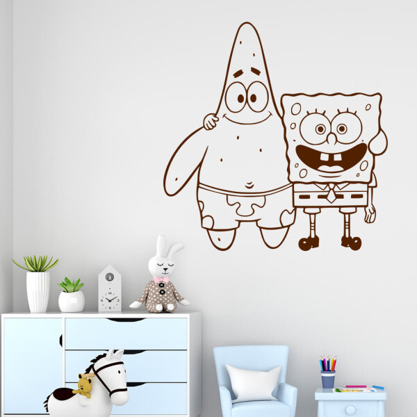 Veselá Stena Samolepka SpongeBob a Patrick Farba: hnědá, Veľkosť: 60 x 61 cm