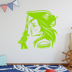 Veselá Stena Samolepka Hlava Pirátky Farba: zelená, Veľkosť: 80 x 80 cm