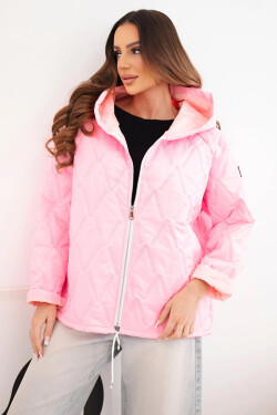 Dámska jarná prešívaná bunda s kapucňou a zipsom candy pink UNI