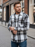 Pánska čierno-biela kockovaná flanelová košeľa FashionStreet DX2673 M