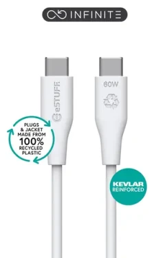 ESTUFF INFINITE (GRS) biela / Kábel / USB-C - USB-C / 2 m / 60 W PD (ES604270)