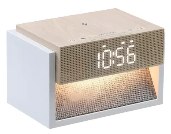 Immax DECENT hnedo-biela / LED budík / Qi nabíjanie / biely šum / 20W / USB-C (09114L)