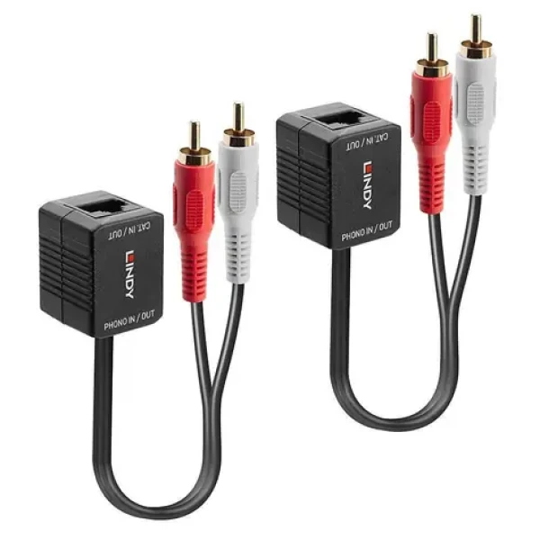 Lindy 70460 / Audio extender / 2x RCA - RJ45 / Cat.5 / dosah až 500 m (70460)