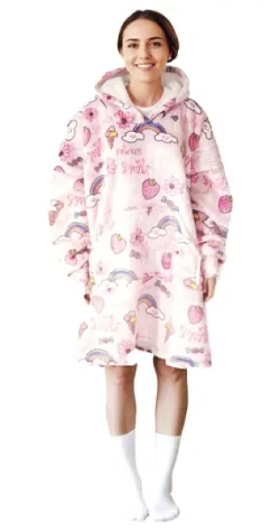 Cozy Noxxiez CH373 Sladkosti potlač - hrejivá televízna mikinová deka s kapucňou pre teenagerov a dospelých (20-CH373)