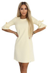 217-12 NEVA Dámske trapézové šaty so zaväzovaním na rukávoch - pastelovo žlté XL