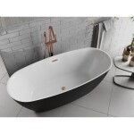 MEXEN/S - Luvo Slim voľne stojaca vaňa 170 x 75, biela/čierna, sifón a prepad meď kartáčovaná 52801707575-65