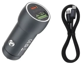 Devia Xtreme Speed Series tmavo šedá / Nabíjačka do auta / 48W / USB-C kábel 1 m (6942297112773)