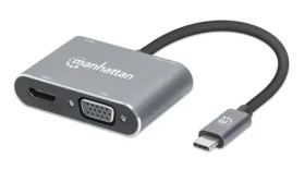 Manhattan USB-C 4in1 sivá / Adaptér / HDMI 4K + VGA / USB-A 3.2 / Power Delivery 87W (130691)