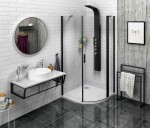 POLYSAN - ZOOM BLACK štvrťkruhová sprchová zástena 900x900, číre sklo, pravá ZL2615BR