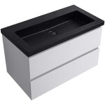 CERANO - Kúpeľňová skrinka Carole - biela matná + umývadlo z lit. mramoru Ovo - čierna matná - 100,5x53x46,5 CER-979921