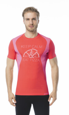 Pánske funkčné tričko s krátkym rukávom IRON-IC - Keep Calm & Eat Pizza - červené Farba: červená, veľkosť: S/M