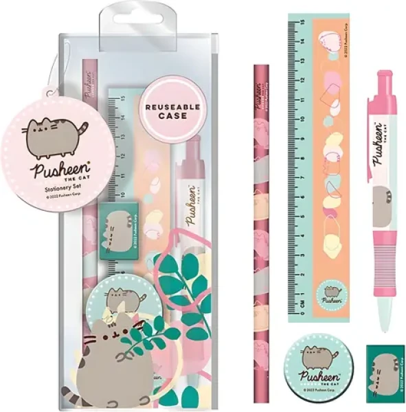 ALLTOYS Písacia súprava Pusheen / 5 dielov / pravítko, pero, ceruzka HB, guma, strúhadlo (SR73920)