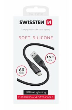 Swissten SOFT SILICONE dátový kábel USB-A - Lightning 1.5m čierna / 60W / 3A / 1x USB-A(M) / 1x Lightning(M) (71533010)