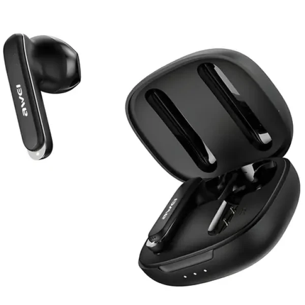 Awei T66 čierna / Bezdrôtové slúchadlá s mikrofónom / TWS / ENC / Bluetooth 5.3 / IPX4 / dobíjacie púzdro (T66)