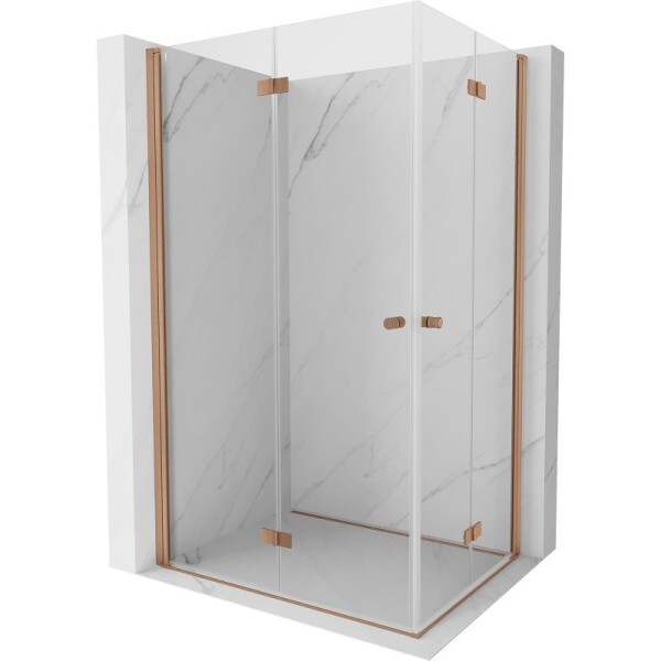 MEXEN/S - Mist-F Duo sprchovací kút skladacie dvere ľavá 75 x 70, transparent, meď kartáčovaná 8A6-075L-070P-65-00