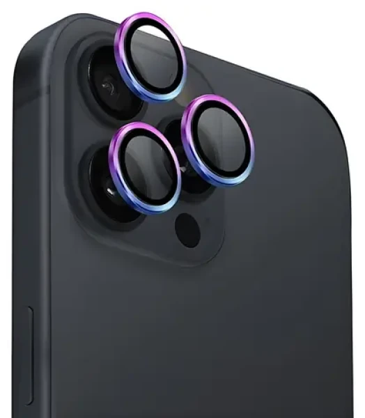 UNIQ Optix Aluminium Iridescent / Ochranné sklo na šošovku fotoaparátu / iPhone 16 Pro, 16 Pro Max / s aplikátorom