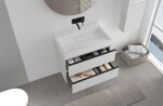 CERANO - Kúpeľňová skrinka Velora - biela matná, úchytka čierna + umývadlo z lit. mramoru Vita - biela lesklá - 70x63x46,5 CER-8050BD83986