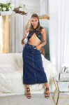 Sexy Highwaist Maxi Denim Skirt with Slit denimblue