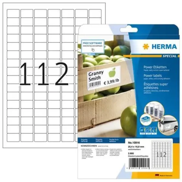 Herma Etikety 25,4x16,9 mm / biele, extra lepivé / A4 / 25 listov / 2800 ks (10916)