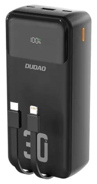 Dudao K15MAX čierna / Powerbanka / 30 000 mAh / PD 22,5 W / vstavané káble (6976625333783)