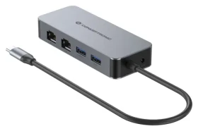 Conceptronic USB-C multiport adaptér sivá / USB-C hub / 2x Gigabit LAN / 2x USB-A 3.2 / 5 Gbit/s (ABBY24G)