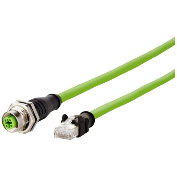 Metz Connect 142M4D25050 M12 sieťové káble, prepojovacie káble CAT 5e S/UTP 5.00 m zelená krytie PUR, odolný proti kyselinám, odolný proti ozónu, odolný proti; 142M4D25050