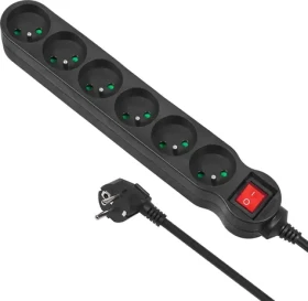 Maclean MCE225 čierna / Predlžovacia zásuvka / 6x zásuvka typ F / 1,5 m / 2300 W / vypínač (MCE225)