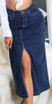 Sexy Highwaist Dark Denim Maxiskirt with Slit denimblue