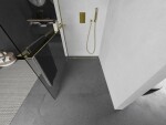 MEXEN/S - Kioto+ L Sprchová zástena WALK-IN s poličkou a držiakom uterákov 110 x 200, transparent, zlatá 800-110-123-50-00