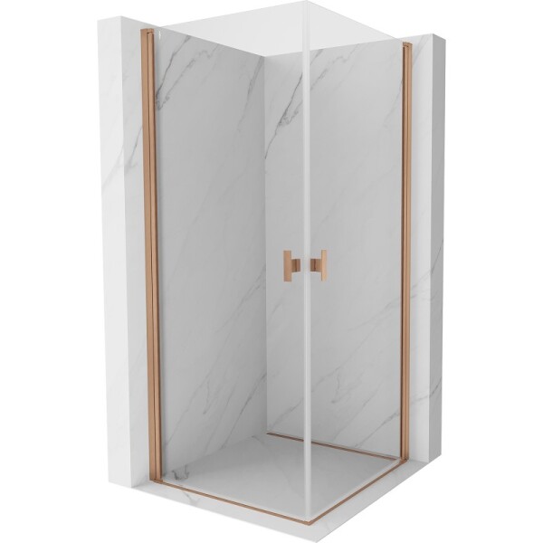 MEXEN/S - Mist-B Duo sprchovací kút dvere krídlové 85 x 85, transparent, meď kartáčovaná 8A2-085-085-65-00