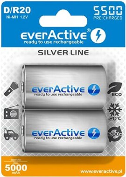 EverActive Silver Line nabíjacia batéria D (R20) 5500 mAh 2ks / Ni-MH (EVHRL20-5500)