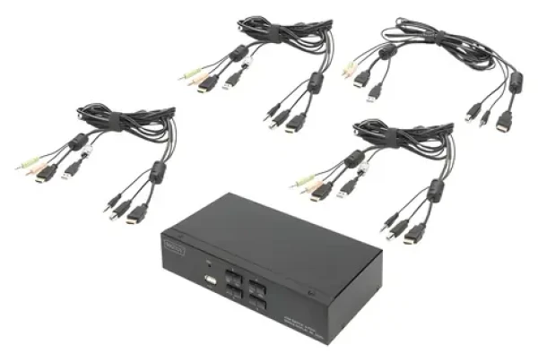 Digitus DS-12880 čierna / KVM switch / 4 porty / HDMI 4K / USB 2.0 húb / audio (DS-12880)
