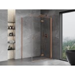MEXEN/S - Mist-F sprchovací kút skladacie dvere pravá 75 x 110, transparent, meď kartáčovaná 8A6T-075-110-65-00-P