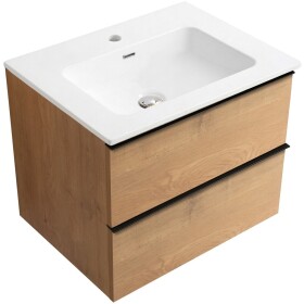 CERANO - Kúpeľňová skrinka Velora - dub medový, úchytka čierna + keramické umývadlo Novo - biela lesklá - 71x54,5x46,5 CER-979905