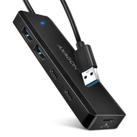 Axagon HUE-C2A, 4× USB 5Gbps TRAVEL húb, 2× USB-A + 2× USB-C, USB-C napájanie, kábel USB-A 19cm (HUE-C2A)