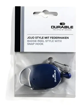 Durable Jojo Style tmavo modrá / Navíjací klip na menovku / kovová karabína / dĺžka opasku 80 cm (832707)