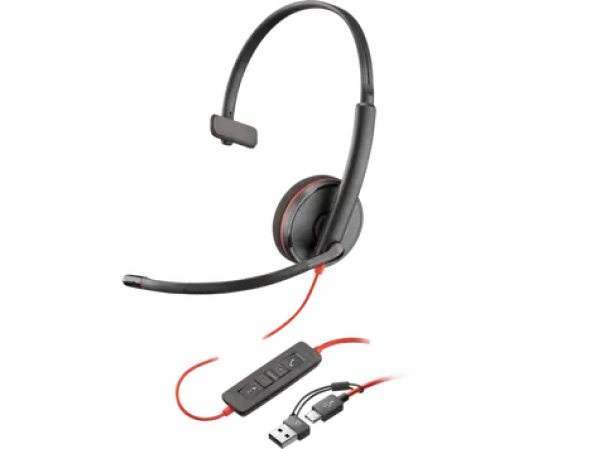Poly Blackwire 3210 čierna / Náhlavná súprava / mikrofón / jedno slúchadlo / USB-C/A (8X214A6)