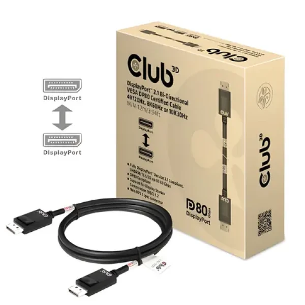 Club3D Kábel DisplayPort 2.1 na DisplayPort 2.1 čierna / VESA DP80 / 8K60Hz-10K30Hz / HDR / 1,2 m (CAC-1091)