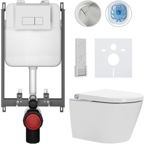 CERANO - Závesné WC s bidetom Basic/Cronus Premium - biela lesklá - WC tlačidlo Modulo/Biela - na zamurovanie - 59,3x38,4 CER-8050BD86496