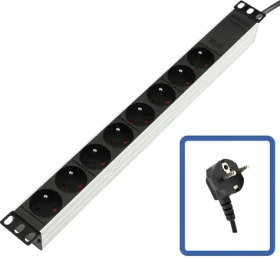 Lanview rozvodný panel 19" čierny / Rozvodný panel / 1U / 8x Schuko / 16A / 4000W (TUPS032)