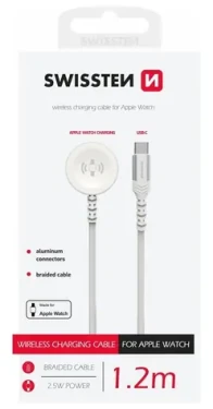 Swissten Kovový magnetický kábel pre Apple Watch USB-C 1.2m biela / 2.5W / 2 A (22065502)