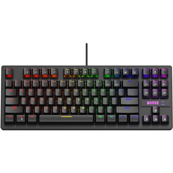 Marvo KG901 (US) čierna / mechanická klávesnica / USB / RGB / US layout / Jixian Blue / 87 kláves / 1.6m (KG901 US)