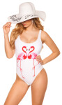 Trendy Swimsuit with Flamingo Print white 34