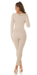 Sexy longsleeve Jumpsuit with V-Neckline BEIGE XL