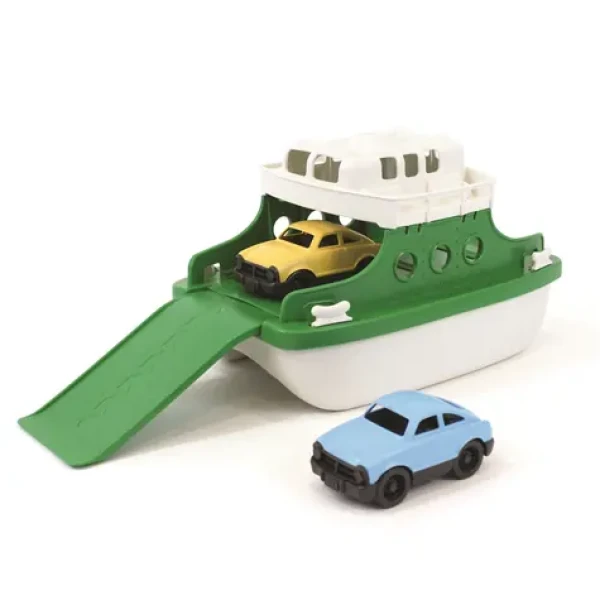 Green Toys Trajekt zeleno-biela s autíčkami