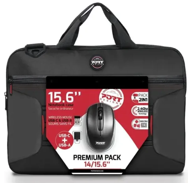 PORT DESIGNS Bundle Premium Pack / Puzdro na notebook 14 "/15,6" s bezdrôtovou myšou / 2,4 GHz / 1000 DPI (501873)