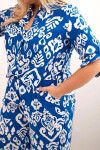 Dámska plus size súprava z viskózy s geometrickou potlačou v chrpovo modrej farbe UNI